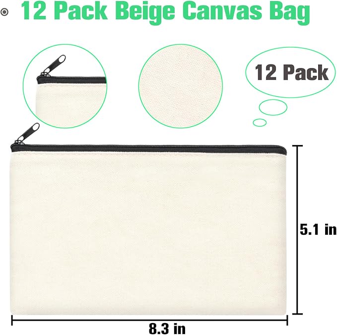 ZeeDix Canvas Zipper Pouch Bulk – 8.3 x 5 Inches Cotton Canvas Pouches - Image 2