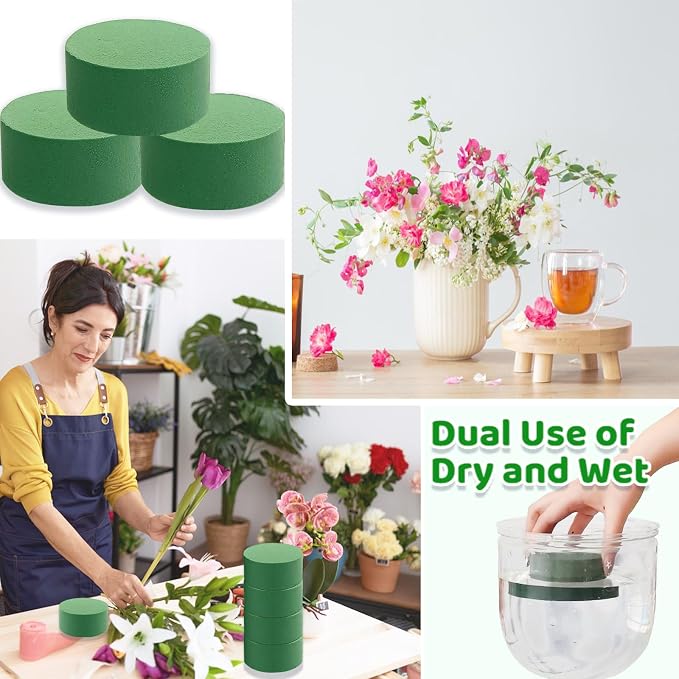6 Pcs Round Floral Foam Blocks, Artificial Fresh Flower Plant Arrangements Foam - Image 4