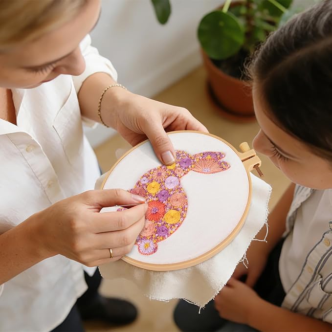 Easter Embroidery Kits for Beginners Adults, Flowers Bunny Embroidery Kits - Image 4