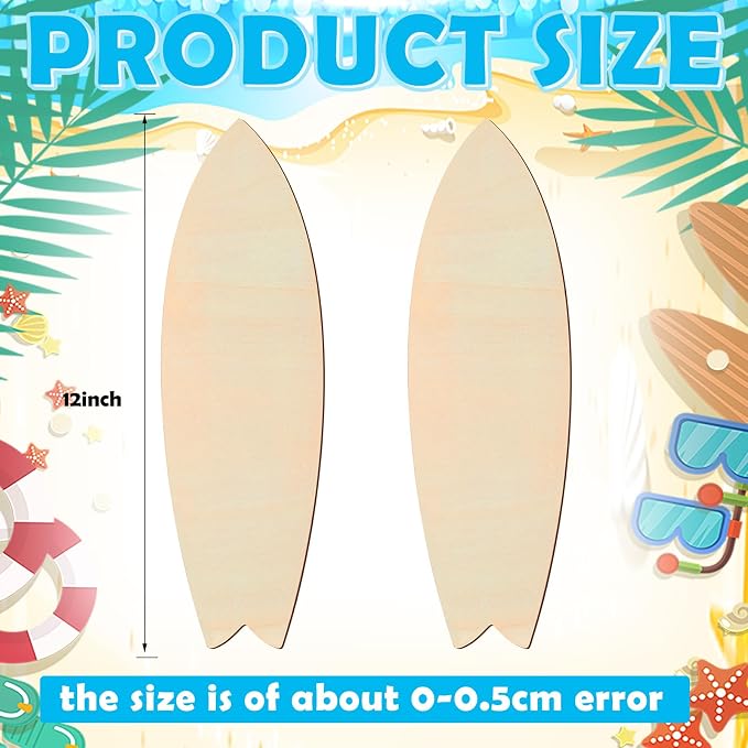 36 Pcs 12 Inch Unfinished Wood Surfboard Cutout - Image 2