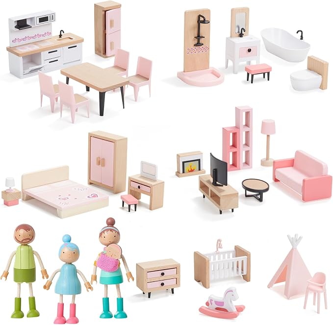 Giant bean 36pcs Wooden Dollhouse Furniture Set by GIANTBEAN