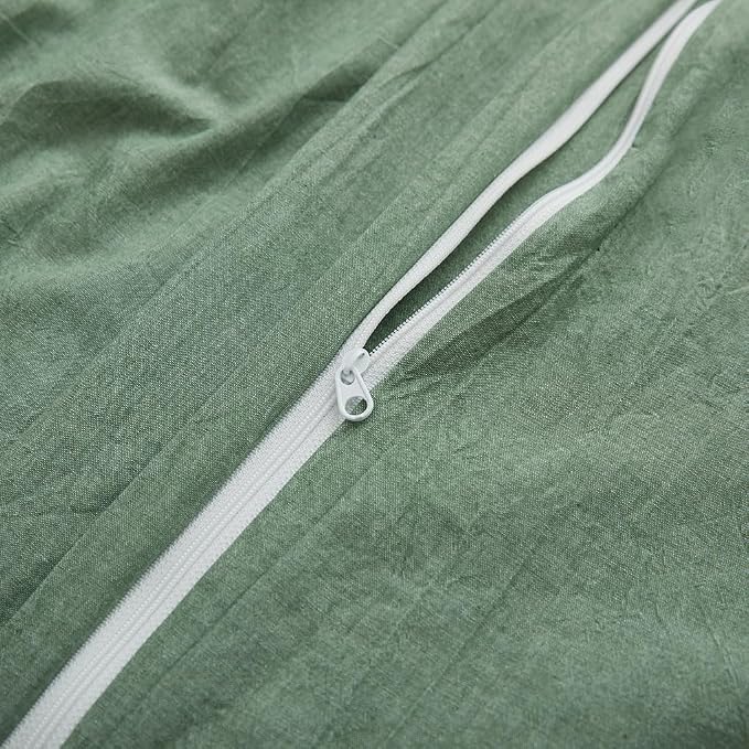 LOVQUE 100% Washed Cotton Duvet Cover King Size, Mint Green Fade-Resistant - Image 5