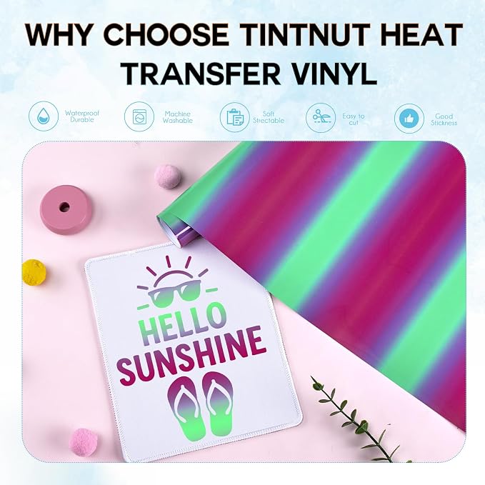 Tintnut Green Pink Gradient Heat Transfer Vinyl Roll, easy cut & weed, stretch - Image 3