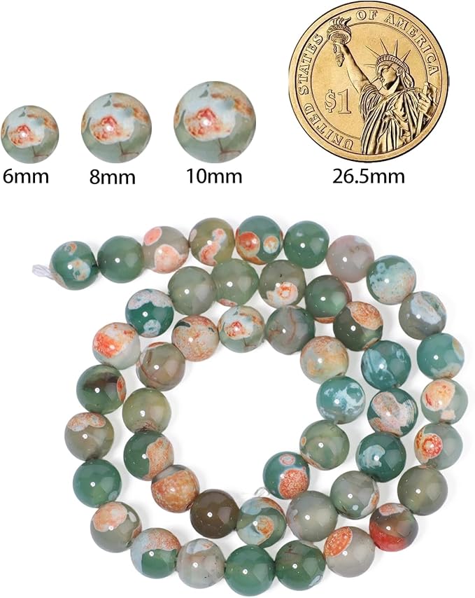 45pcs Round Loose Orange&Green Fire Agate Beads - Image 2
