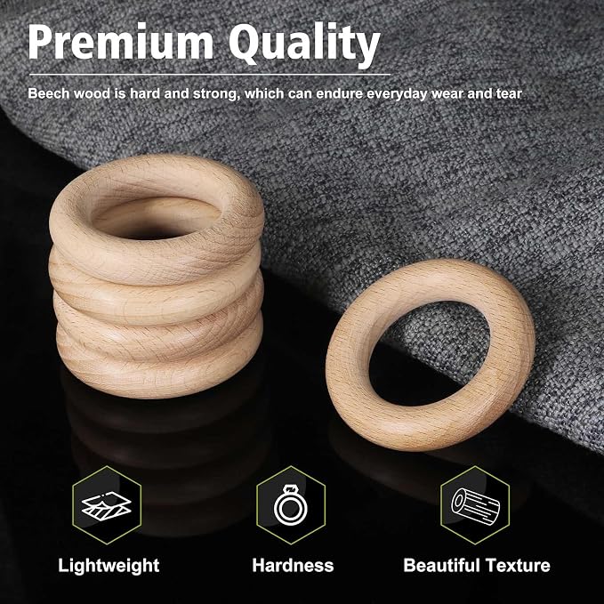 FoDau770 5pcs Natural Beech Wooden Rings, Unfinished Solid Wood Rings Heavy - Image 3