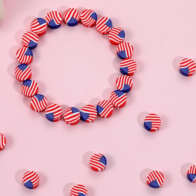 100pcs 4th of July Independence Day American Flag Polymer Clay Spacer Beads - Image 7