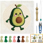 INFUNLY Avocado Punch Needle Embroidery Kit 8.7 Inch Round Punch Needle Craft by INFUNLY