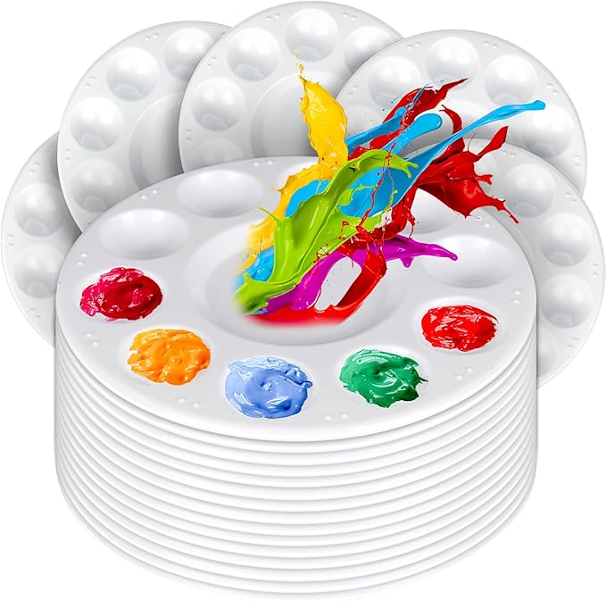 FANDAMEI 20 PCS Round Plastic Paint Tray Palettes, Paint Palette Tray, Painting by FANDAMEI