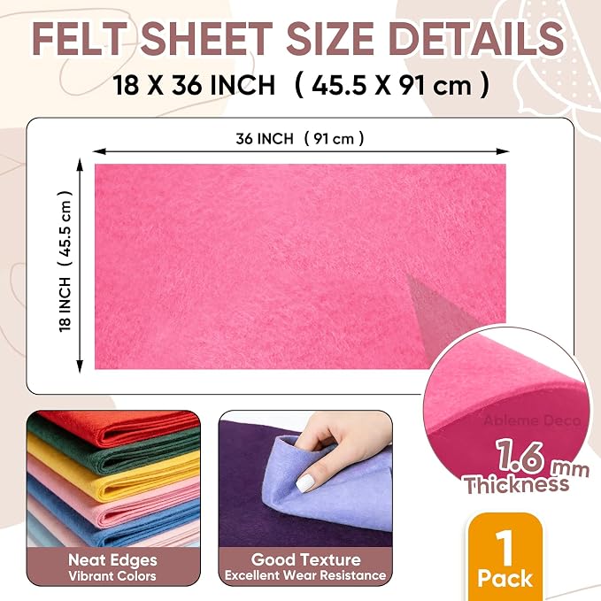 Soft Felt Fabric Sheet 18" x 36", 1.6mm Acrylic Craft Felt, Neon Pink | Soft - Image 3