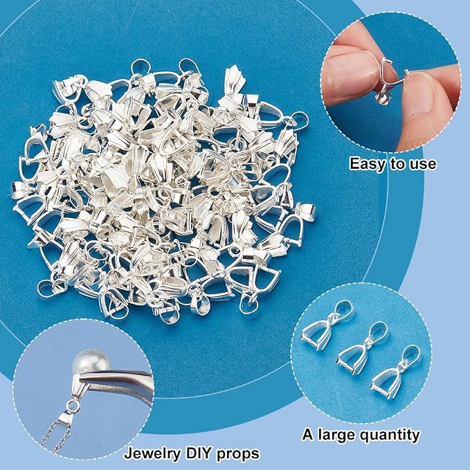 PH PandaHall 100pcs Pendant Chain Connector Silver Brass Pinch Bails Pinch Clip - Image 4