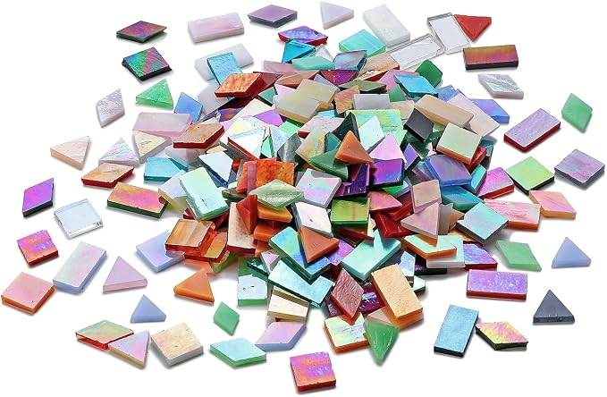 Lanyani Iridescent Glass Mosaic Tiles Bulk, 4-Shapes 700 Pieces Sparkle - Image 7