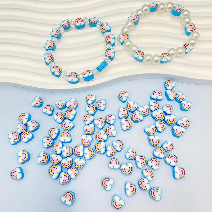 100pcs Blue Horizontal Hole Rainbow Polymer Clay Spacer Beads - Image 4