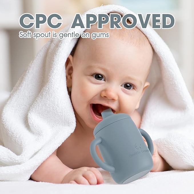 Cuddle Campus Sippy Cups 7OZ, [4 in 1] Baby Cups, Shatterproof Silicone Straw Cup,Open Cup for 6M, 6M+,6-12 Months,1/1+ Year Old Baby,Toddler