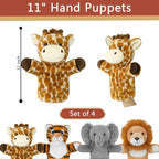4 PCS 11 Inch Animal Hand Puppet Set Soft Realistic Wild Plush Puppets Toys - Image 2