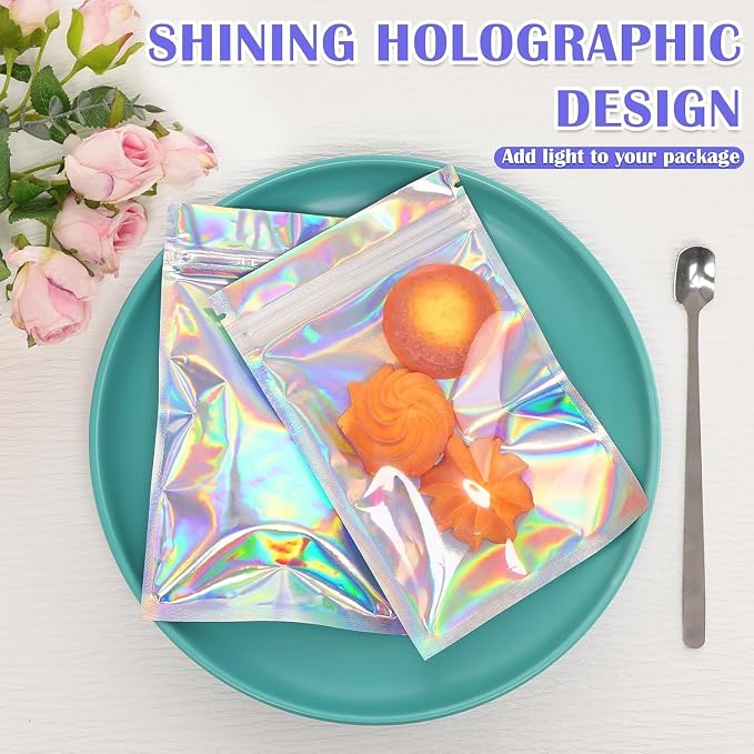 JETMORE 300 Pcs Mylar Bags 4x6in, Smell Proof Bags Foil Pouch, Holographic - Image 2