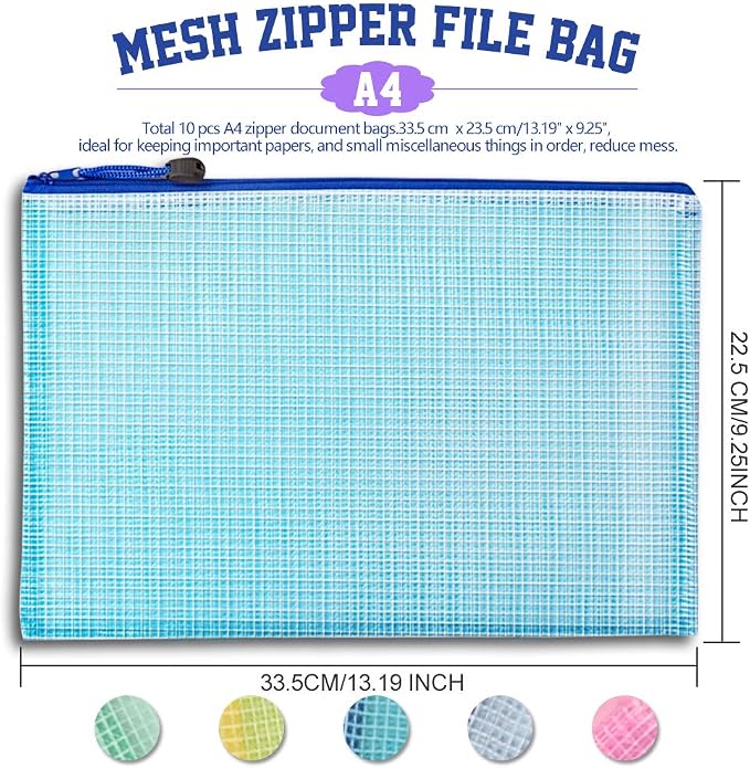 LEOBRO Mesh Zipper Pouches Bags, A4 Mesh Bags - Image 2