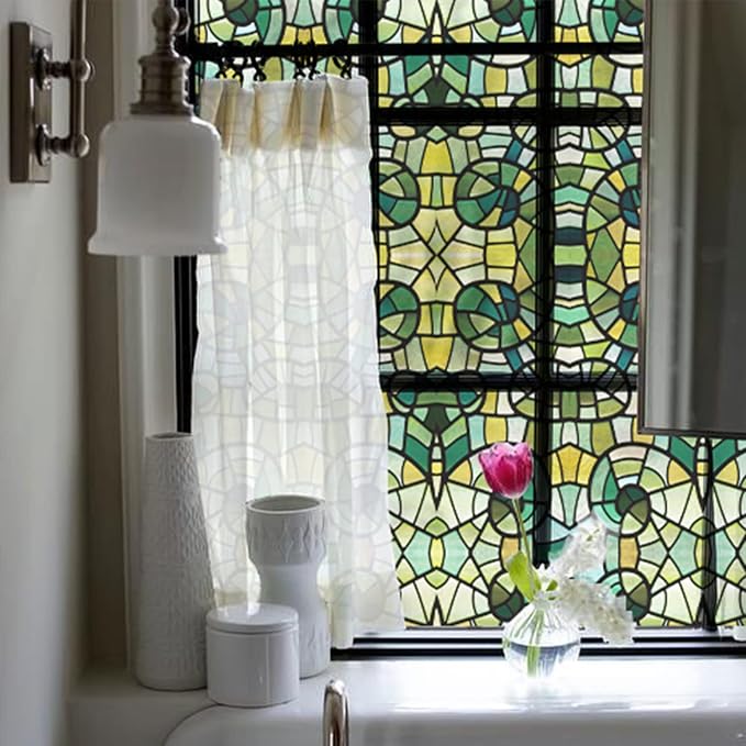 funlife Original Hand-Drawn Faux Stained Glass Window Film, Double-Sided Static by funlife