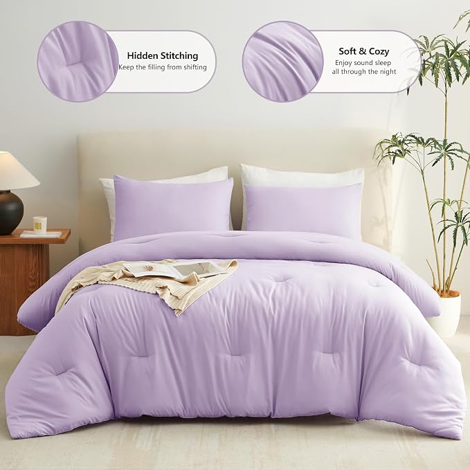 CozyLux Oversized King Comforter Set Lavender, 3 Pieces 120x98 Solid Breathable - Image 2