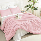 Litanika Pink Comforter Set Full Size, 3 Pieces Girls Women Cute Soft Solid by Litanika