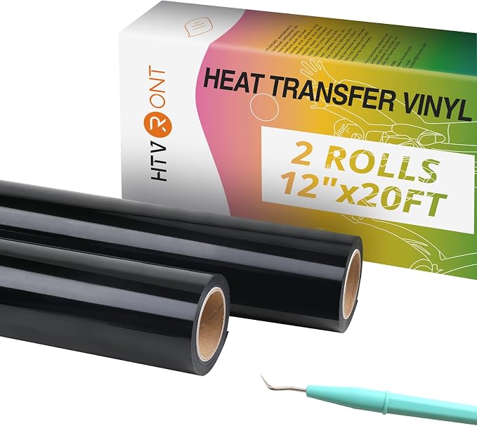 HTVRONT Heat Transfer Vinyl Black HTV Rolls, 2 Rolls 12" x 20ft | Black Iron on by HTVRONT
