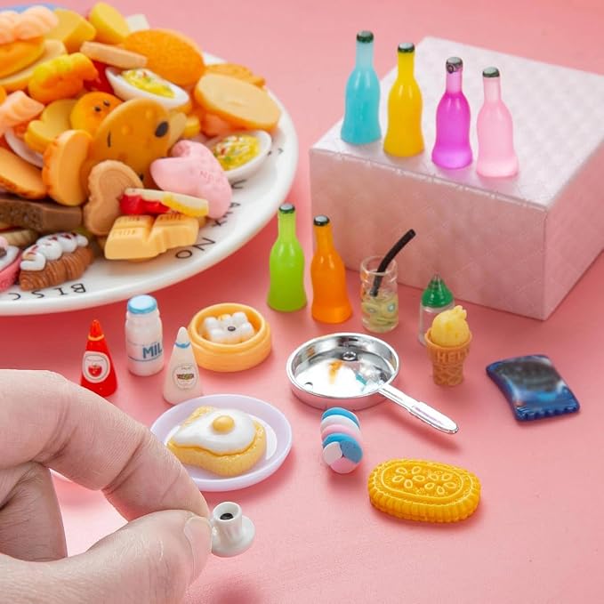 Diinokiy 200Pcs Dollhouse Miniature Food Drinks Bottle Cooking Toys Kitchen - Image 5