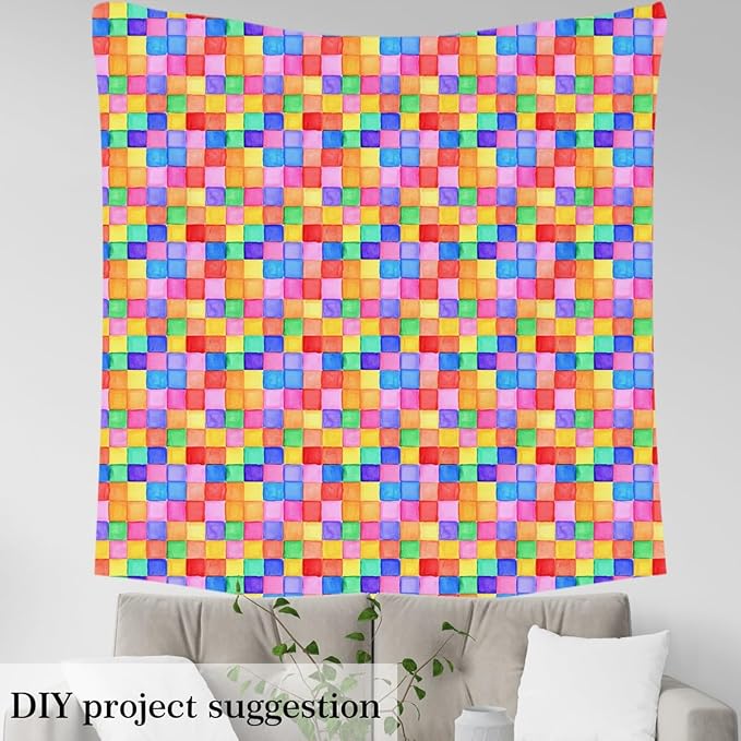 Feelyou Colorful Geometric Fabric by The Yard, Rainbow Abstract Art Square - Image 3