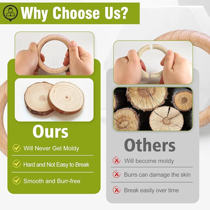 FoDau770 10pcs Natural Beech Wooden Rings, Unfinished Solid Wood Rings Heavy - Image 5