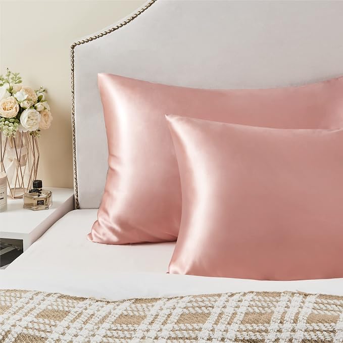 BEDELITE Satin Pillowcase with Zipper 2 Pack, Rose Pink Pillow Cases Standard - Image 6