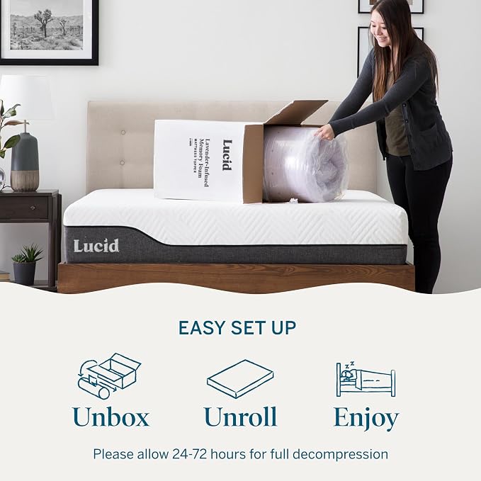 Lucid 3 Inch Lavender Memory Foam Mattress Topper, Full Size – Essential Oil - Image 2