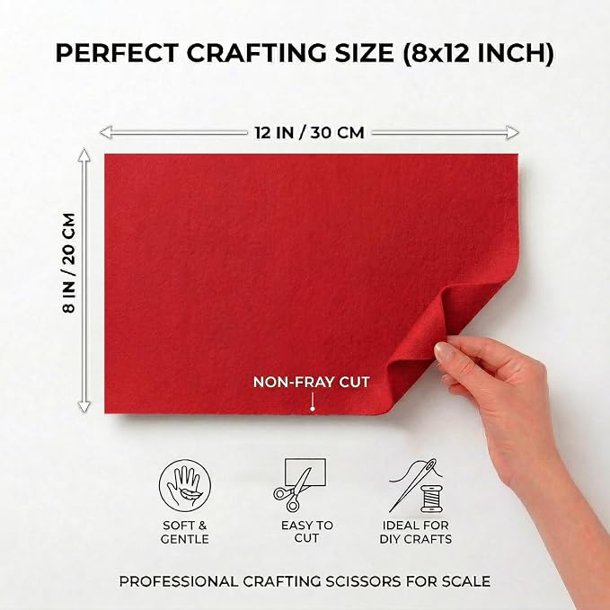 Soft Red Felt Fabric Sheets for Crafts, 8 x 12 Inch Felt Squares, Patchwork and - Image 2