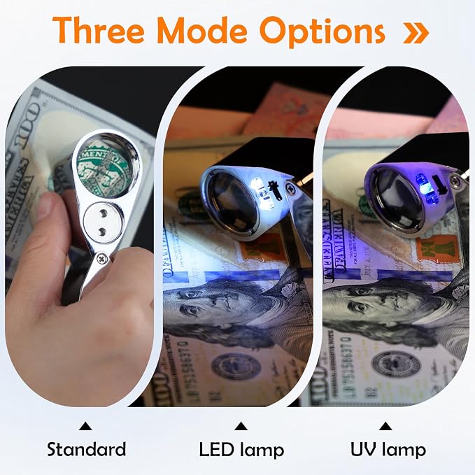 Leffis 40X Jewelers Loupe Magnifier Magnifying Glasses, LED/UV Illuminated - Image 6