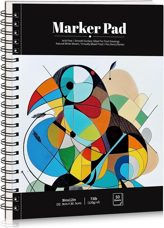 50 Sheets Marker Paper Pad, 9×12 Inch Bleedproof Art Sketch Pad, 73lb/120gsm by Prudiut