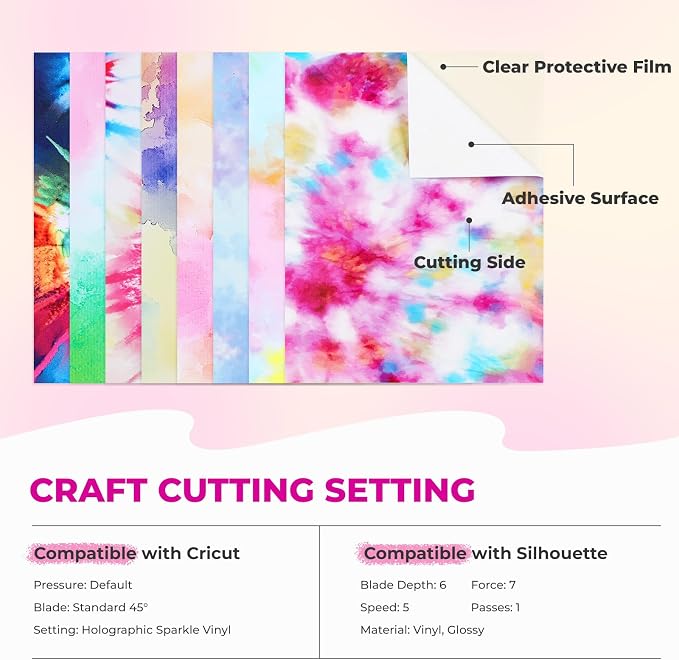 HTVRONT Tie Dye Permanent Vinyl 8 Sheets 12"x10" Patterned Adhesive Vinyl | - Image 5