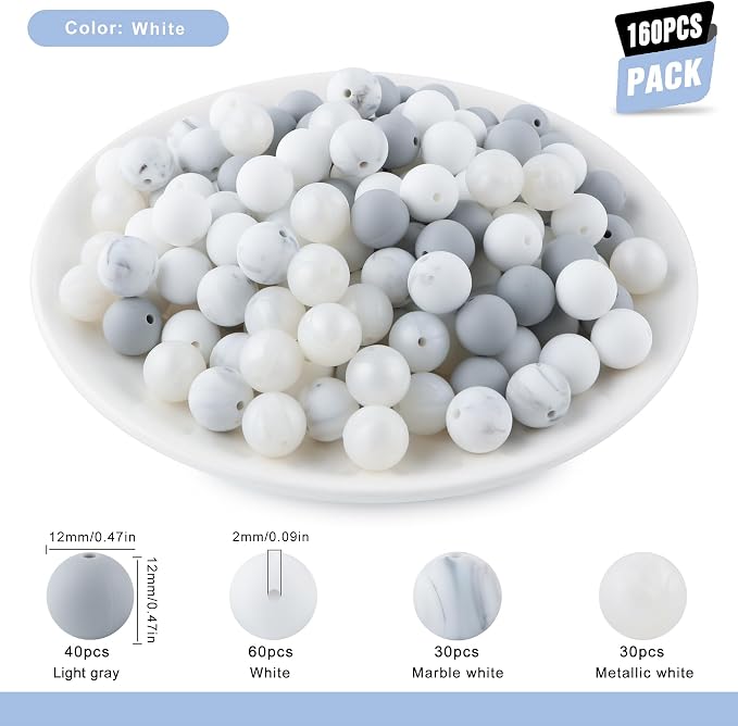 160Pcs Silicone Beads 12mm Mix Color, Bulk Silicone Beads 12mm - Image 2