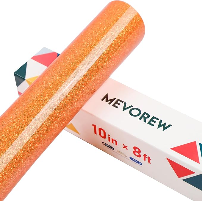 Orange Glitter HTV Heat Transfer Vinyl, Glitter Iron on Vinyl 10" x 8ft | Neon by MEVOREW
