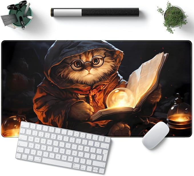 Magical Cat Desk Mouse Mat Black Vintage Desk Pad Playmat by YKJWW