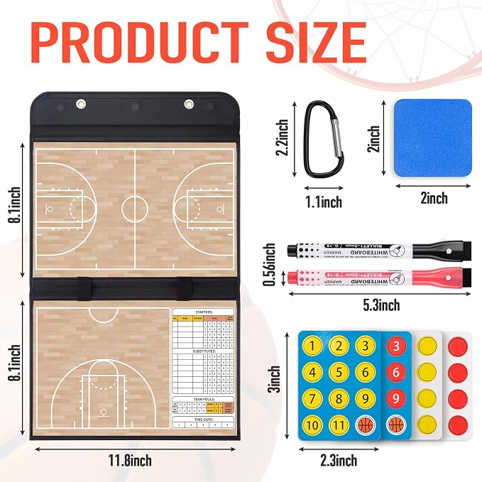 WISYOK Basketball Lineup Board, Foldable | 48 Cards, 2 Markers, Leather Covered - Image 2