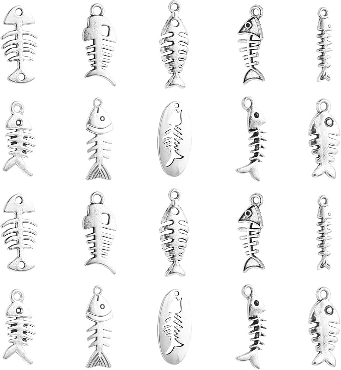 DanLingJewelry 100Pcs 10 Styles Fish Charm Bulk Fish Bone Charms Skeleton Charms by DanLingJewelry