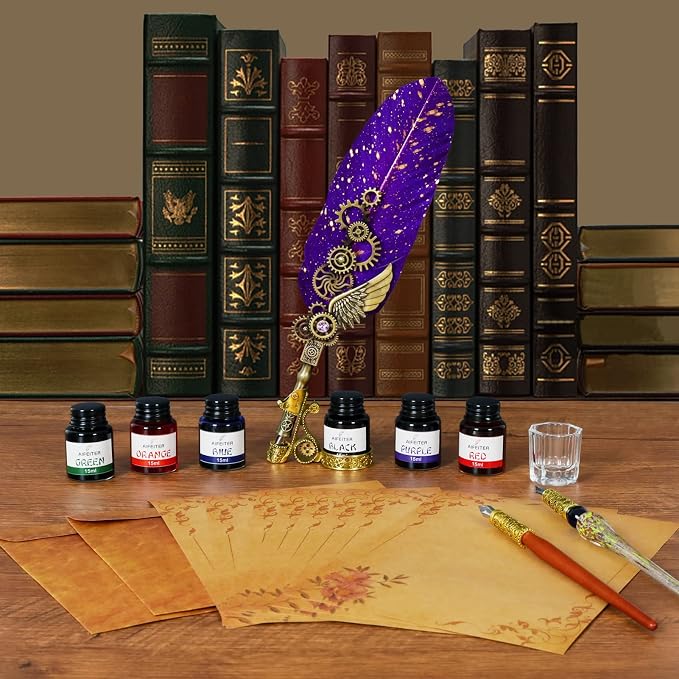 Aifeiter Feather Pen Ink Set, Wax Seal Stamp, Feather Calligraphy Pen, Birthday - Image 3