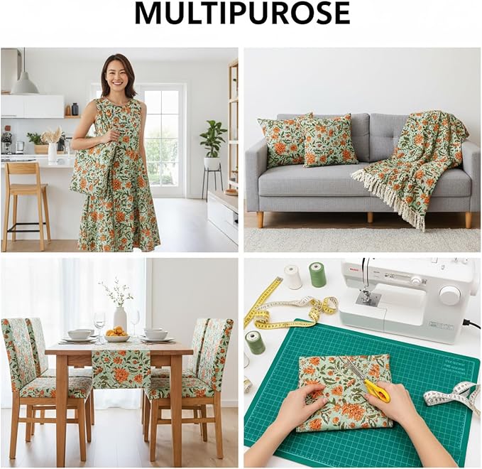 E-Tailor® Hand-Block Printed Pre-Cut Cotton Fabric Ideal - Image 4