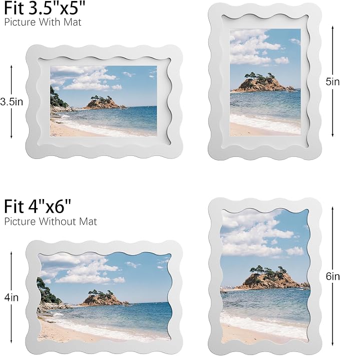 4x6 Picture Frame with Mat for 3.5x5, Wavy Edge Wooden Real Glass Photo Frame - Image 4