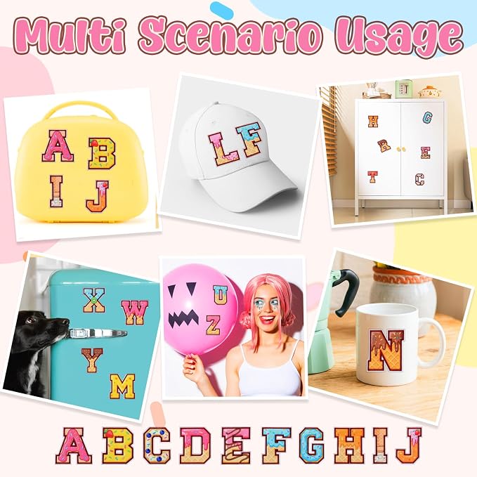 WILLBOND 52 Pcs Donut Alphabet Patches 2.8 Inch Self Adhesive Letter Patches - Image 6