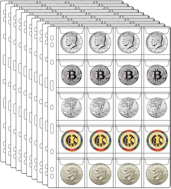 10 Sheets Coin Collection Supplies Pages, Coins Collecting Pocket Page by Xxmbbjy