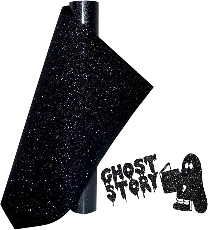 Glitter Heat Transfer Vinyl 12" x 5ft Black Glitter Iron on Vinyl by LUKGELYAMOFFICIAL