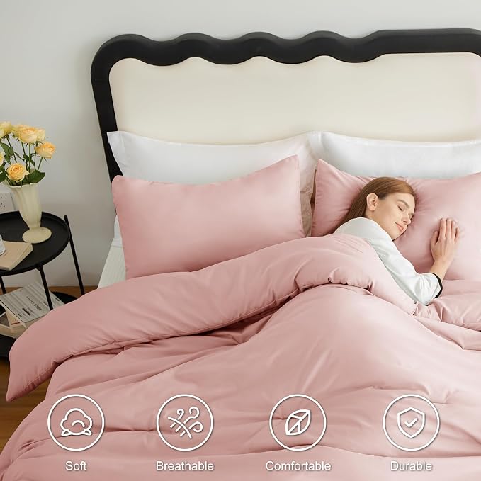 CozyLux Oversized King Comforter Set Blush Pink, 3 Pieces 120x98 Solid - Image 5