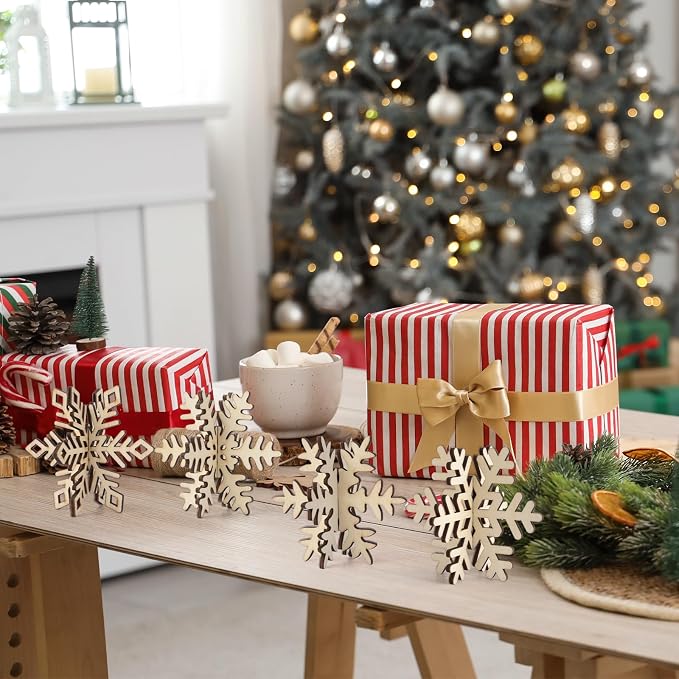 COCHIE DIY 3D Snowflake Wood Crafts to Paint, Paintable Unfinished Wooden Slices - Image 4