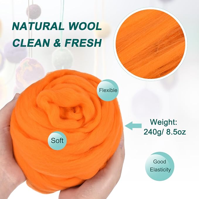 uxcell Needle Felting Wool, 8.5 Oz Nature Fibre Wool Yarn Roving - Image 2