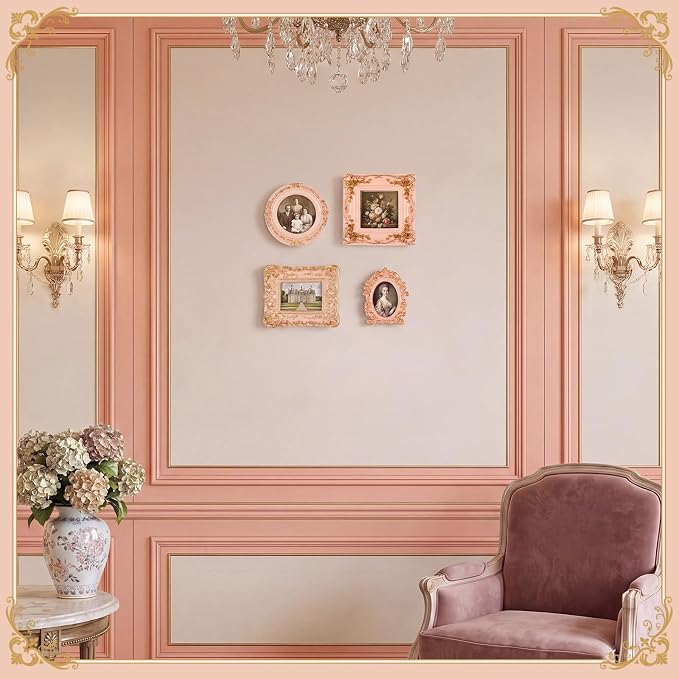 Qunclay Vintage Mini Picture Frames Set of 4, Round Rectangle Ornate Small - Image 6