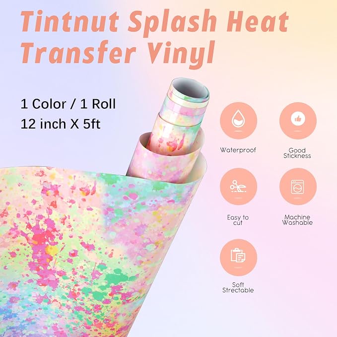 Tintnut Spring Color Splash Heat Transfer Vinyl Roll, stretch washable - Image 2