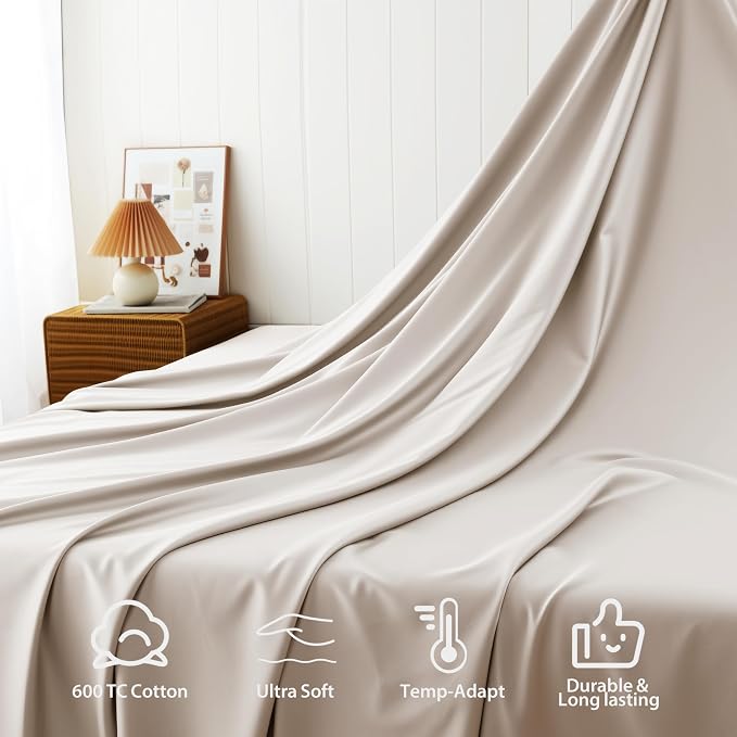 Cotton Flat Sheets Only, 600 TC 100% Cotton Flat Sheet Top Sheet Only, TwinXL - Image 4